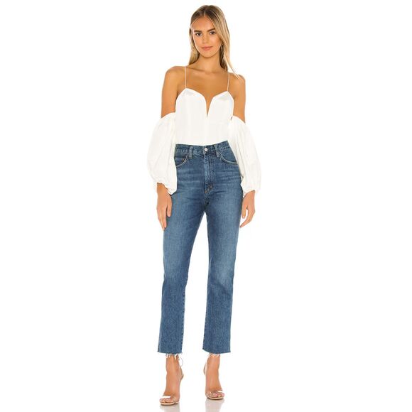 NWT For Love & Lemons Celeste Moire Top in Blanc, Size M - Picture 5 of 10